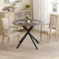 HOMCOM 40" Round Kitchen Table for 4, Industrial Dining Table with Steel Legs for Dining Room, Distressed Brown(m-7)