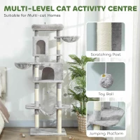 PawHut 69" Cat Tree, Multi-Level Cat Tower with 2 Condos, Plush Perch and Sisal Scratching Posts, Light Grey(m-4)
