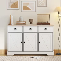 HOMCOM 46.5" Buffet Cabinet, Farmhouse Sideboard with 3 Barn Doors and 3 Drawers for Living Room, Kitchen, White(m-9)