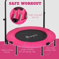 Soozier 40" Foldable Mini Fitness Trampoline, with Adjustable Foam Handle, Pink(m-6)