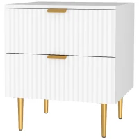 HOMCOM Bedside Table, Modern Nightstand with 2 Drawers, Side End Table with Metal Legs for Living Room, Bedroom, White(m-2)