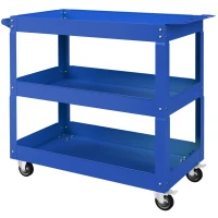 DURHAND 3 Tier Rolling Tool Cart with Wheels, 330 LBS Capacity Heavy Duty Utility Cart, Mobile Service Cart for Garage, Blue(m-2)