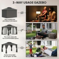Outsunny 10' x 12' Outdoor Gazebo Canopy, Double Roof Hardtop Gazebo with Polycarbonate Roof, Steel Frame, Nettings and Curtains(m-5)