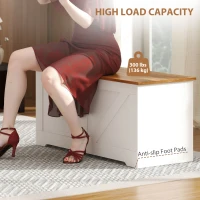 HOMCOM 39.4 Inches Storage Chest, Storage Trunk with 2 Safety Hinges for Living Room, Brown and White Wood Grain(m-7)