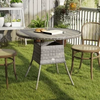 Outsunny 35.4" Outdoor Wicker Dining Table, PE Rattan Patio Furniture with Wood-plastic Composite Top, Grey(m-1)