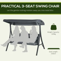 Outsunny 3-Person Patio Swing Chair, Outdoor Porch Swing Bench with Adjustable Canopy, Cushioned Seat, Dark Grey(m-4)
