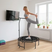 Soozier 40" Foldable Rebounder Trampoline ,Mini Trampoline Indoor with Adjustable Handle, Quiet and Safe Bungee Rebounder,Black(m-9)