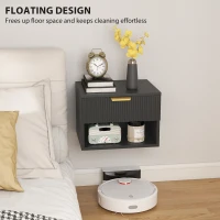 HOMCOM Floating Nightstands, Wall Mounted Bedside Tables Set of 2 with Drawer and Open Shelf, Black(m-6)