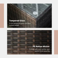 Outsunny Rattan Wicker Coffee Table with Glass Top Outdoor Garden Patio Furniture Brown Tempered(m-6)