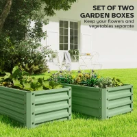Outsunny Galvanized Raised Garden Beds, Outdoor Planter Box, Set of 2, for Flowers, Herbs and Vegetables, Light Green(m-4)