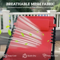 Outsunny 2 PCs Folding Lounge Chairs, Adjustable Chaise Lounge with Headrest, Reclining Lounger Cot for Camping, Hiking, Wine Red(m-5)