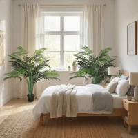 Outsunny 4FT Artificial Palm Tree Set of 2, Fake Tropical Tree with Lifelike Leaves, Faux Plant in Pot for Indoor Decoration, Green(m-6)