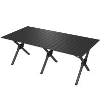Outsunny 4ft Folding Camping Table, Waterproof Picnic Table with Roll Up Top and Metal Frame, Black(m-2)