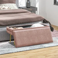 HOMCOM 39" Storage Ottoman, Velvet End of Bed Bench with Steel Legs, Foot Stool with Storage for Bedroom, Living Room, Pink(m-9)