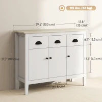 HOMCOM Sideboard Buffet Cabinet, 40" Kitchen Coffee Bar Cabinet with 3 Drawers and 2 Adjustable Shelves, White(m-3)