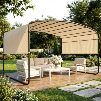 Outsunny 10' x 13' Retractable Pergola Canopy, Outdoor Metal Pergola Gazebo Sun Shade Shelter with Steel Frame, Khaki(m-1)