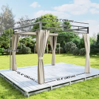 Outsunny 10' x 10' Outdoor Gazebo, Retractable Pergola Canopy with Curtains, UPF30+ Free Standing Metal Pergola Kit, Beige(m-3)