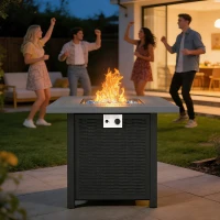 Outsunny Propane Fire Pit Table, 28" 40000 BTU Outdoor Gas Fire Table with Lava Rocks and Lid, Black(m-10)