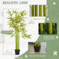 Outsunny 4FT Artificial Bamboo Tree Set of 2, Faux Decorative Plant in Nursery Pot for Indoor Decor(m-4)