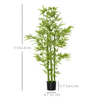 HOMCOM 5FT Artificial Bamboo Tree Faux Decorative Plant in Nursery Pot for Indoor Décor(m-3)