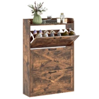 HOMCOM Narrow Shoe Storage Cabinet Farmhouse Shoe Cabinet with 3 Flip Drawers Adjustable Shelves for Entryway Rustic Brown(m-11)