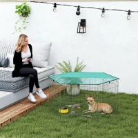 PawHut Foldable Pet Playpen with Top Cover, Portable Heavy Duty Dog Pen for Dogs, Cats, Chickens, Rabbits, 6 Pannels Dog Fence Outdoor/Indoor(m-1)
