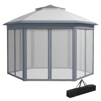 Outsunny 13' x 13' Pop Up Canopy Tent with Netting and Carry Bag, Instant Sun Shelter, Grey(m-2)