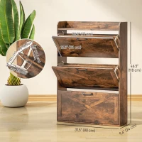 HOMCOM Narrow Shoe Storage Cabinet Farmhouse Shoe Cabinet with 3 Flip Drawers Adjustable Shelves for Entryway Rustic Brown(m-3)