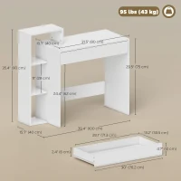 HOMCOM Desk with Storage, Computer Desk with 3 Open Shelves and Drawer White(m-3)