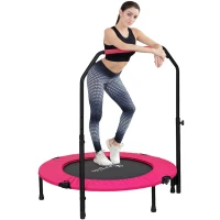 Soozier 40" Foldable Mini Fitness Trampoline, with Adjustable Foam Handle, Pink(m-11)