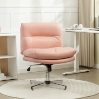HOMCOM Armless Office Chair, Criss Cross Chair with Adjustable Height & Tilt Function for Home Office, Study, Pink