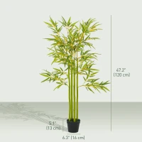 Outsunny 4FT Artificial Bamboo Tree Set of 2, Faux Decorative Plant in Nursery Pot for Indoor Decor(m-3)