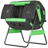 Outsunny Compost Bin Outdoor, 53 Gal Dual Chamber Tumbling Composter with Adjustable Vents, BPA Free Tumbling Composter, Green(m-2)