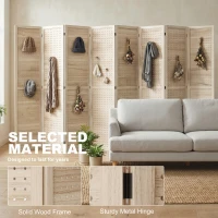 HOMCOM 5.6 Ft. Tall 8-Panel Room Divider, Pegboard Panel Folding Privacy Screen, Partition Wall Divider for Bedroom, Natural(m-5)