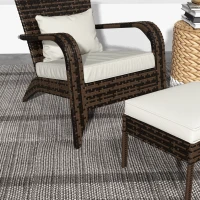 Outsunny Wicker Adirondack Chair with Ottoman, Patio Cushioned Muskoka Chair with Armrests Brown/Cream White(m-10)