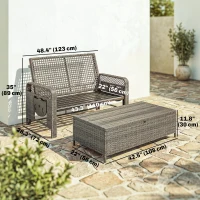 Outsunny 2 Pieces Patio Lounge Chair Set with Cushions, PE Wicker Outdoor Chaise Lounge with Adjustable Backrest, Side Trays(m-3)