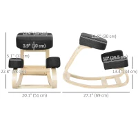 HOMCOM Ergonomic Kneeling Chair, Wood Kneel Stool with Thick Pads, Desk Knee Chair, Improve Posture, Black(m-3)