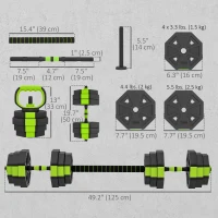 Soozier 6-in-1 Adjustable Dumbbell Set, Used as Kettlebell, Barbell, Dumbbell, Push-Up Stand, 55lbs Free Weights Set, Green(m-3)