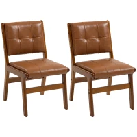 HOMCOM Set of 2 Kitchen Chairs, Button Tufted PU Leather Upholstered Dining Chairs with Rubberwood Legs for Dining Room, Brown(m-11)