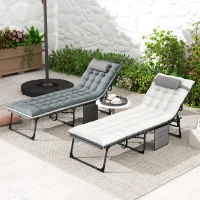 Outsunny Outdoor Lounge Chair Set of 2, Folding Chaise Lounge Tanning Chair with Cushion, Side Pocket, Grey(m-8)