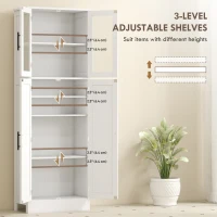 HOMCOM Tall Bathroom Cabinet with Glass Doors, Space-Saving Unit with Adjustable Shelves, Freestanding Storage, White(m-5)