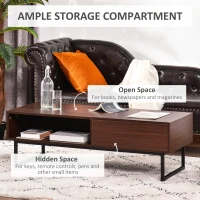 HOMCOM Modern Lift Top Coffee Table with Hidden Storage Compartment and Metal Frame, Center Table for Living Room, Brown(m-5)