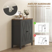 HOMCOM Shoe Cabinet with Barn Doors, Farmhouse Shoe Storage Cabinet with Adjustable Shelves, Holds up to 15 Pairs, Black(m-7)