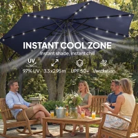 Outsunny 9.7ft Solar LED Cantilever Patio Umbrella with 32 LED Lights, Cross Base, Crank Handle, for Poolside, Deck, Dark Blue(m-7)