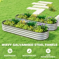 Outsunny 2Pcs Galvanized Raised Garden Bed, 6 x 2 x 1 ft Modular Metal Garden Beds with Rubber Strip Edging, Silver(m-5)