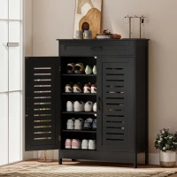 HOMCOM Shoe Cabinet with Louvered Doors, Modern Shoe Storage Cabinet with Drawer and Adjustable Shelves, Black(m-1)