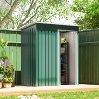 Outsunny 5 x 3 FT Outdoor Storage Shed with Sliding Door and Sloped Roof, Steel Frame Garden Shed Tool Equipment, Green(m-8)