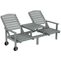Outsunny Outdoor Bench with Wheels and 3-Position Adjustable High Back, 2 Seater Outdoor Loveseat with Umbrella Hole, Grey(m-11)