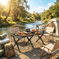Outsunny 4ft Folding Camping Table, Waterproof Picnic Table with Roll Up Top and Metal Frame, Black(m-9)