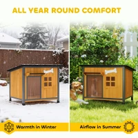 PawHut Outdoor Dog House with Anti-Chewing Steel Frame, Openable Roof, Removable Floor, Door Curtain, Yellow(m-5)